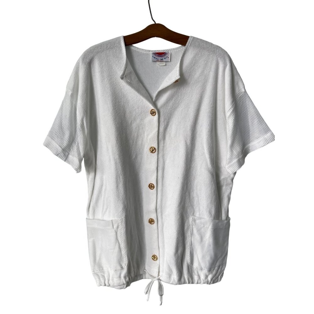 Vintage Under The Sun Mesh Short Sleeve Top Size Medium White Terry Pool Minimal